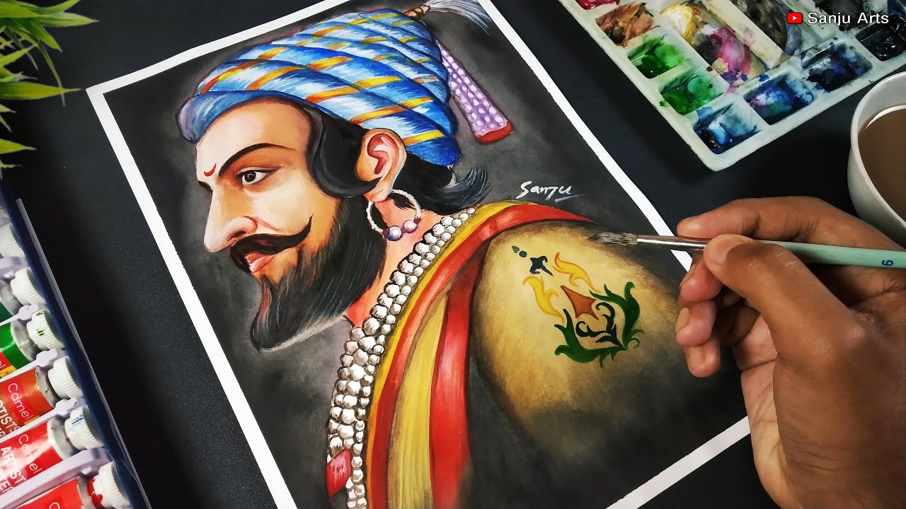 Shivaji maharaj drawing with watercolor, Shivaji maharaj drawing ...