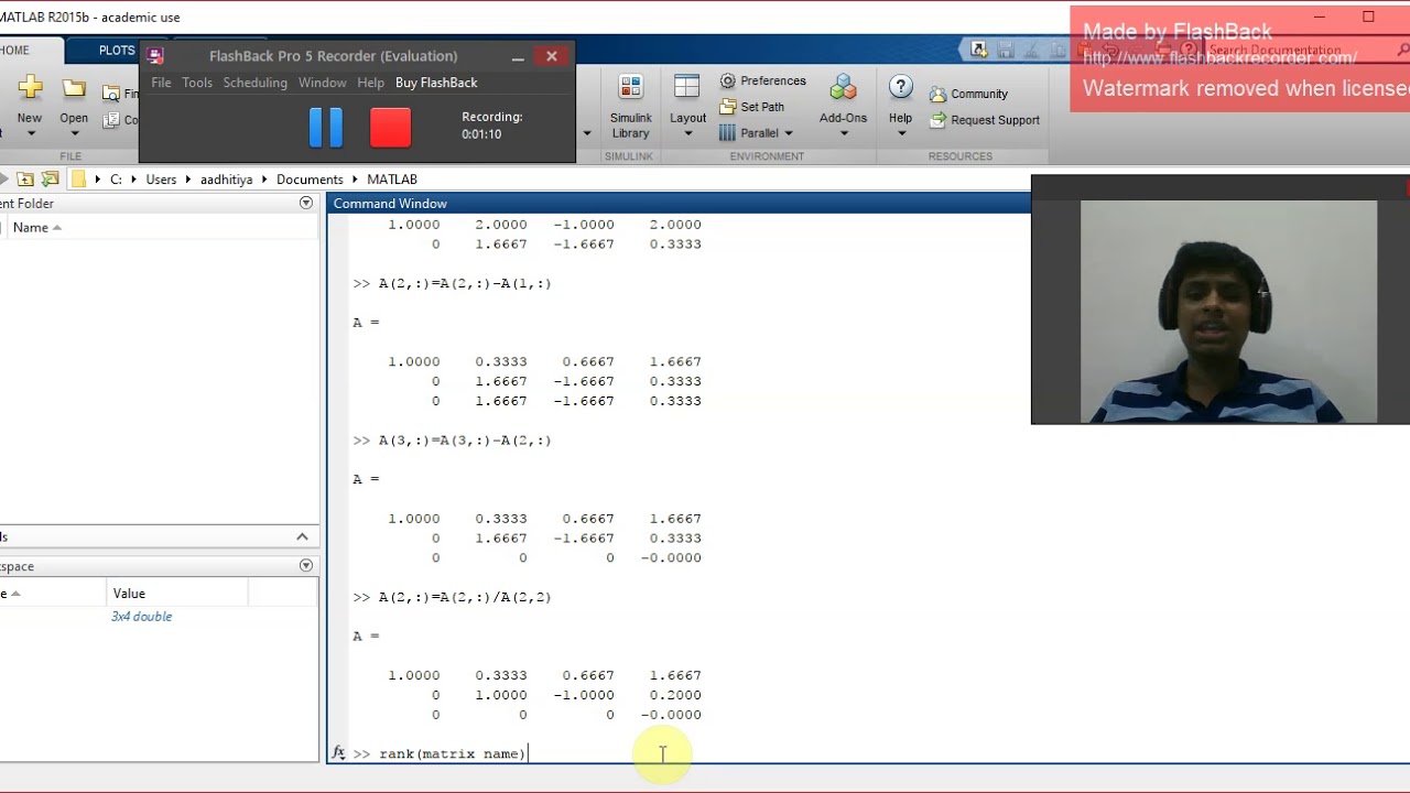 Rank of a matrix in MATLAB - YouTube