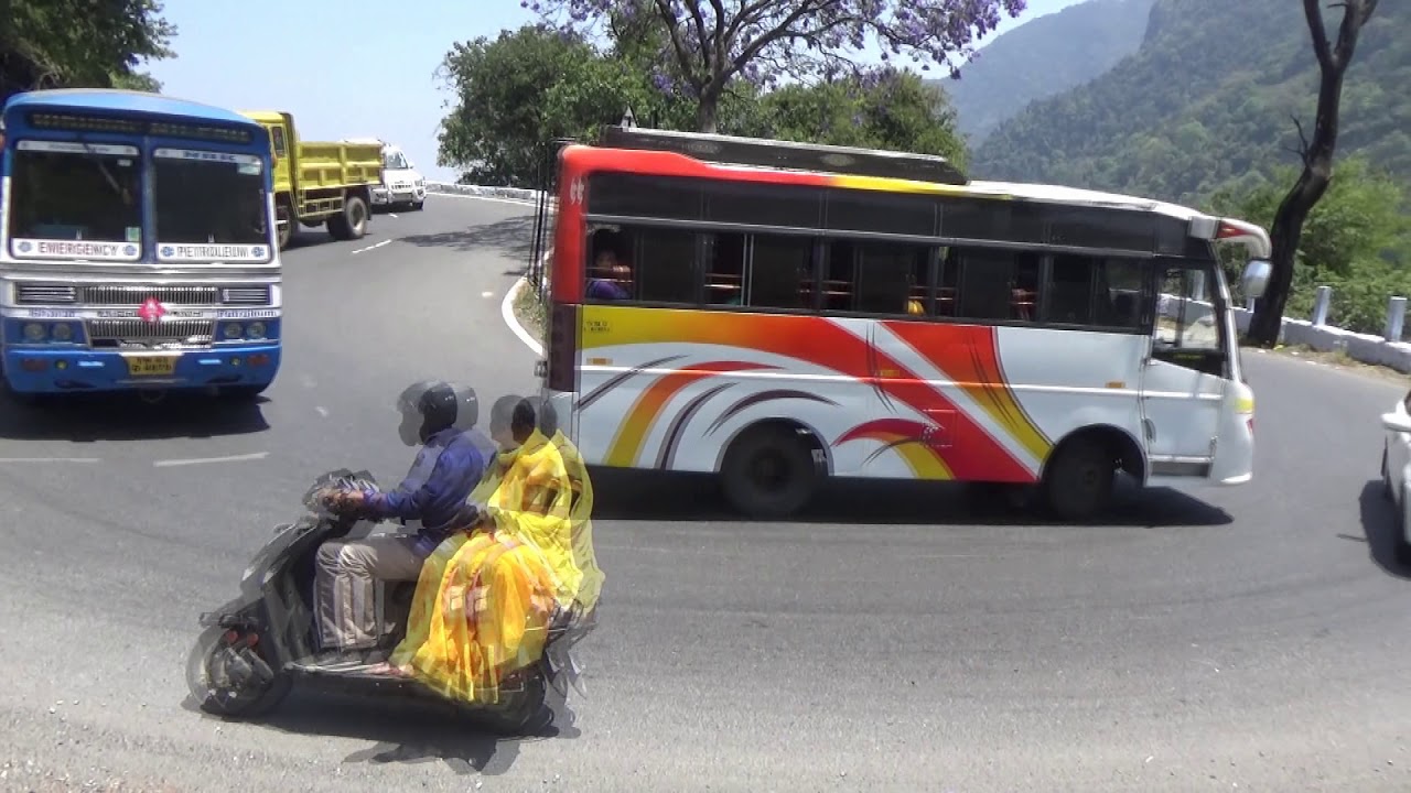 Ooty Hills:Govt Bus and Load Lorry Turning Dangerous Hairpin Bend March-2019.