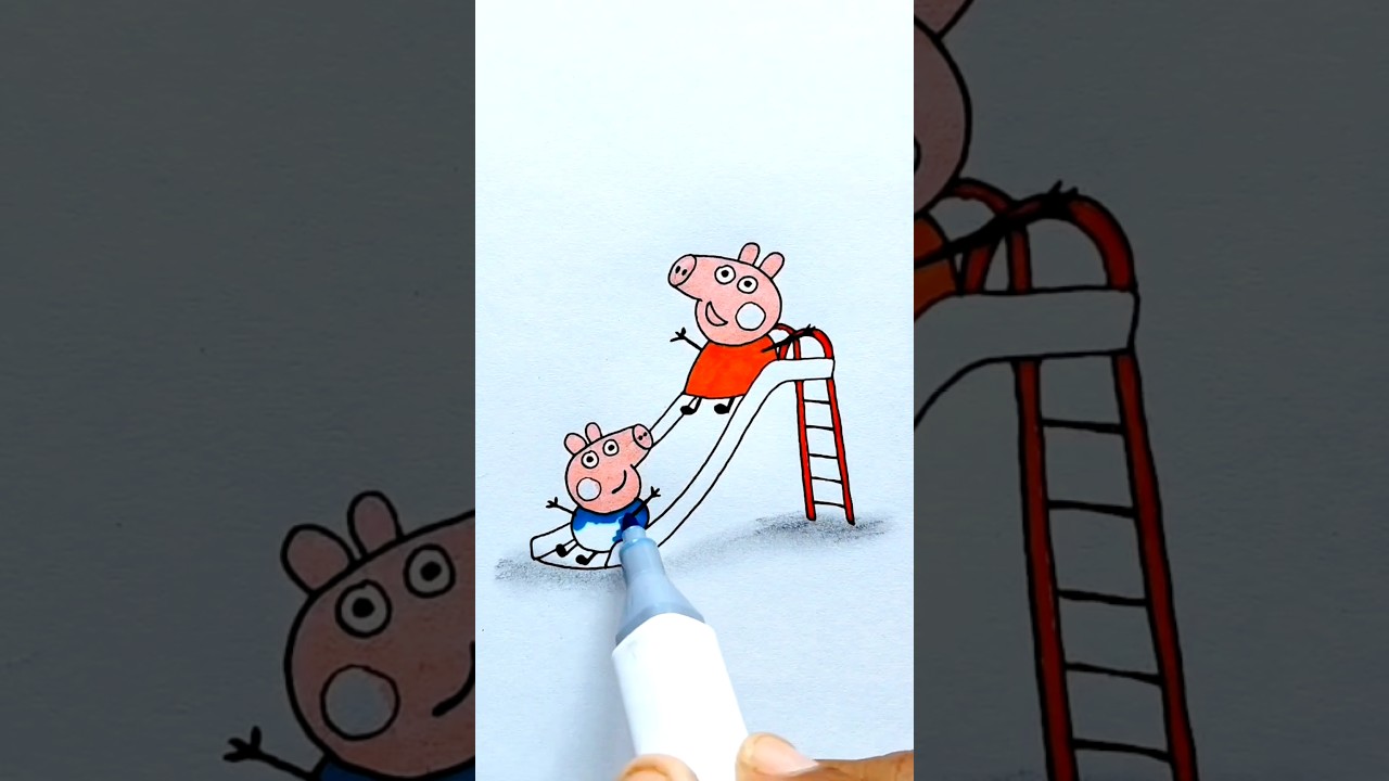 ✅️ Обратное воспроизведение ✅️ Свинка Пеппа и Джордж катаются на горке! 🐷 Рисование Свинки Пеппы ...