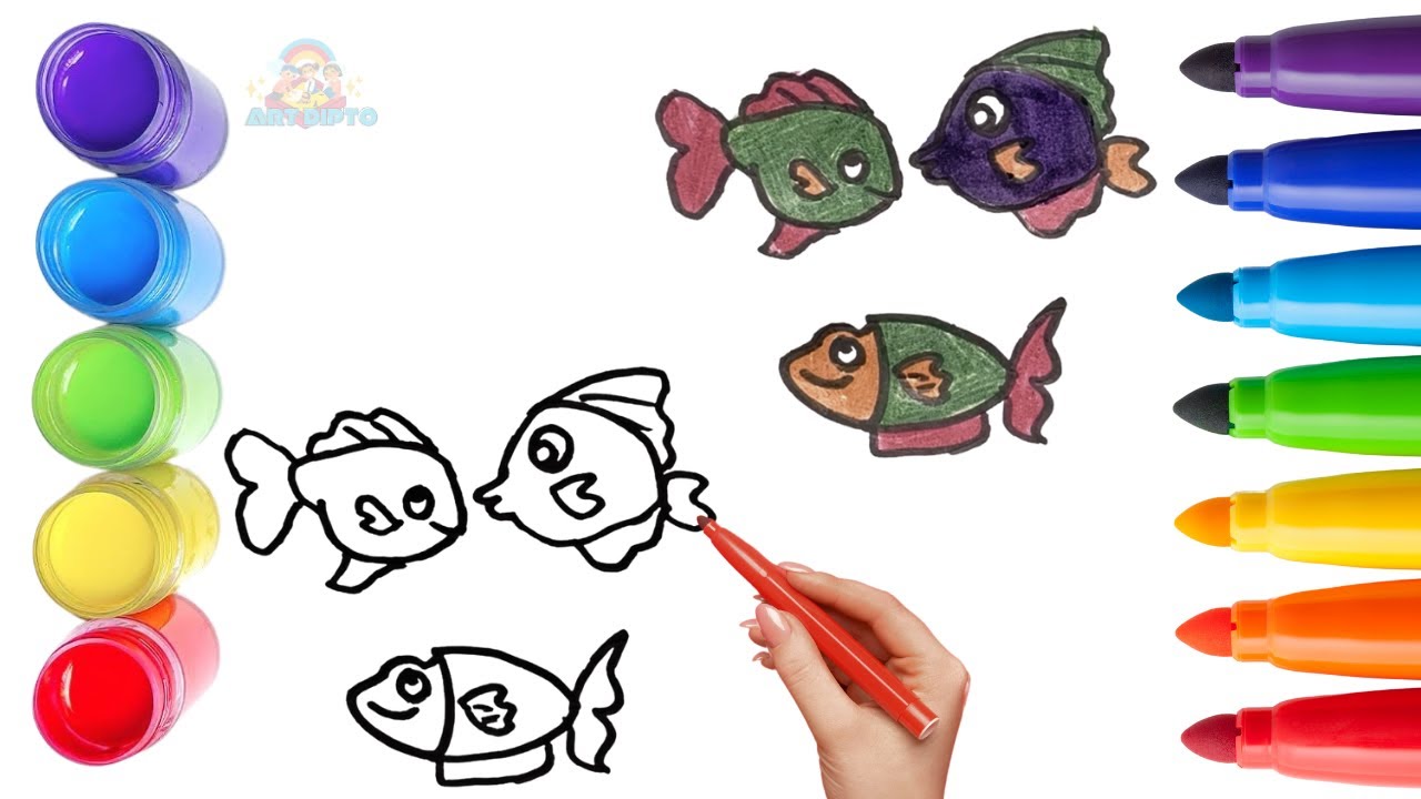 How To Draw cute Fish Drawing, Painting & Coloring For Kids and Toddlers_ Child Art 🐋🌈🎨