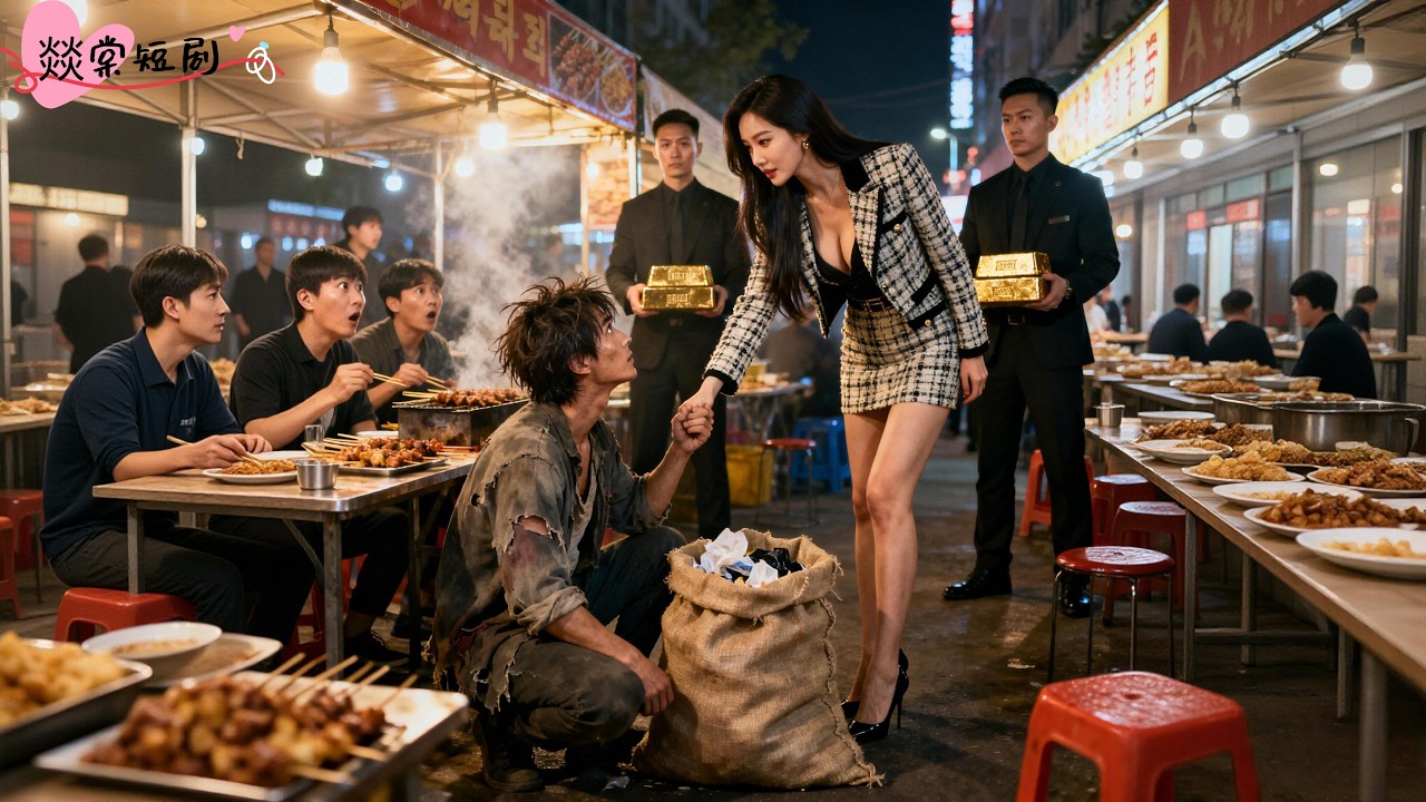 千億首富偽裝成髒乞丐考察人心，竟被拜金女當街羞辱踢飛飯碗，沒想到路過的美女總裁不嫌棄請他吃飯！不裝了亮出真身，當場甩出一張百萬金卡獎勵女總裁，帶她回豪門逆襲人生！#乞丐是夫婿