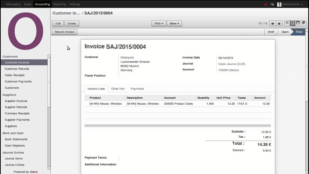 accounting unreconcile and cancel paid invoice odoo youtube