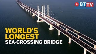 China has opened the world's longest sea-crossing bridge linking hong
kong to mainland. fifty-five kms long, links and maca...