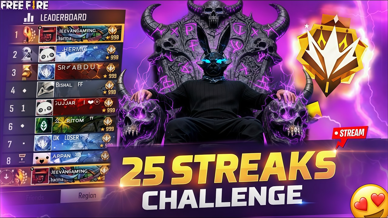 25 STREAK CHALLENGE I Free Fire Max Live | GRANDMASTER RANK PUSH #jeevangaming #fftamil