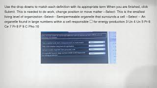 Use the drop downs to match each definition with its appropriate term When you are finished, click S