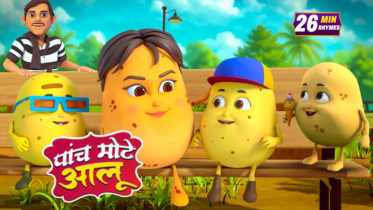 पांच मोटे आलू और रोमांचक नॉनस्टॉप राइम्स | 20 Minutes Non-Stop Hindi Rhymes | Runnu Kids