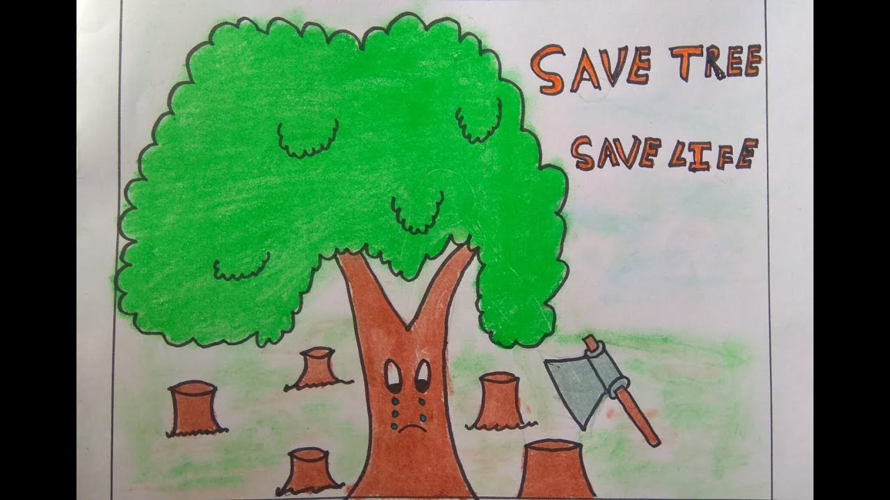 Save tree save life easy drawing | make poster | school project ...