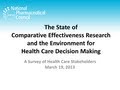 The state of comparative effectiveness research and the environment for health care decision making
