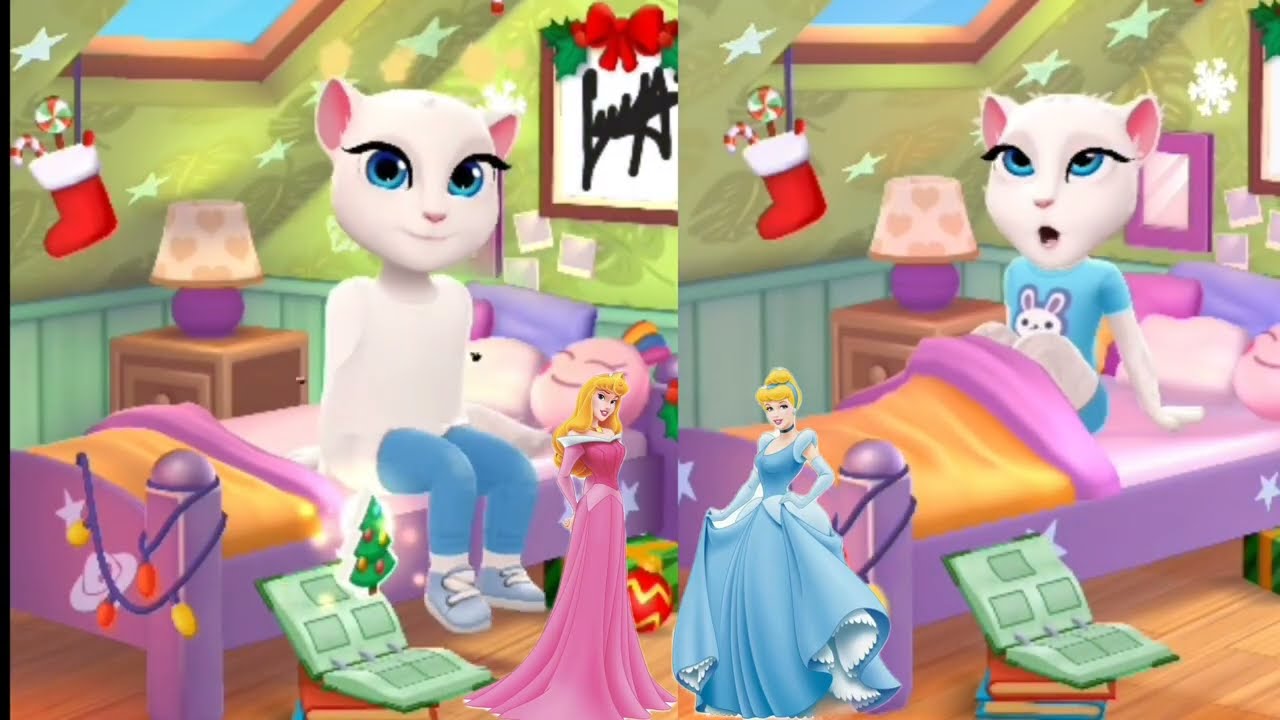 My talking Angela 2. Cinderella vs Aurora 🩵🩷
