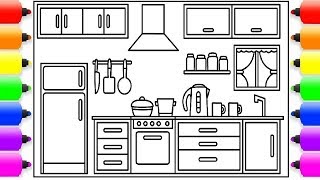How To Draw A Kitchen For Kids Kitchen Drawing Kitchen Coloring Pages For Kids