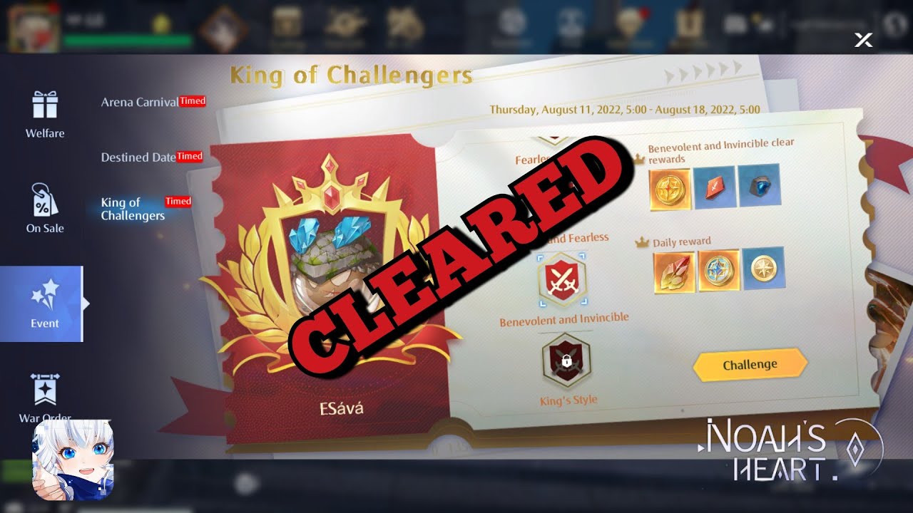 Noah's Heart: Clearing KINGS CHALLENGER Event