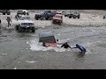 Crazy river crossing red jeep goes for a swim at azusa canyon ohv 6142023