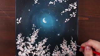 Midnight Cherry Blossom / Let&#39;s paint with me / Demonstration / PaintingTutorial