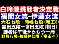 白玲戦挑戦者決定戦　福間香奈女流ｰ伊藤沙恵女流、大石七段ｰ青嶋七段(竜王3)､野月八段ｰ佐藤紳七段(竜王4)、黒田五段ｰ高田五段(朝日)、など　元奨励会員アユムの評価値放送