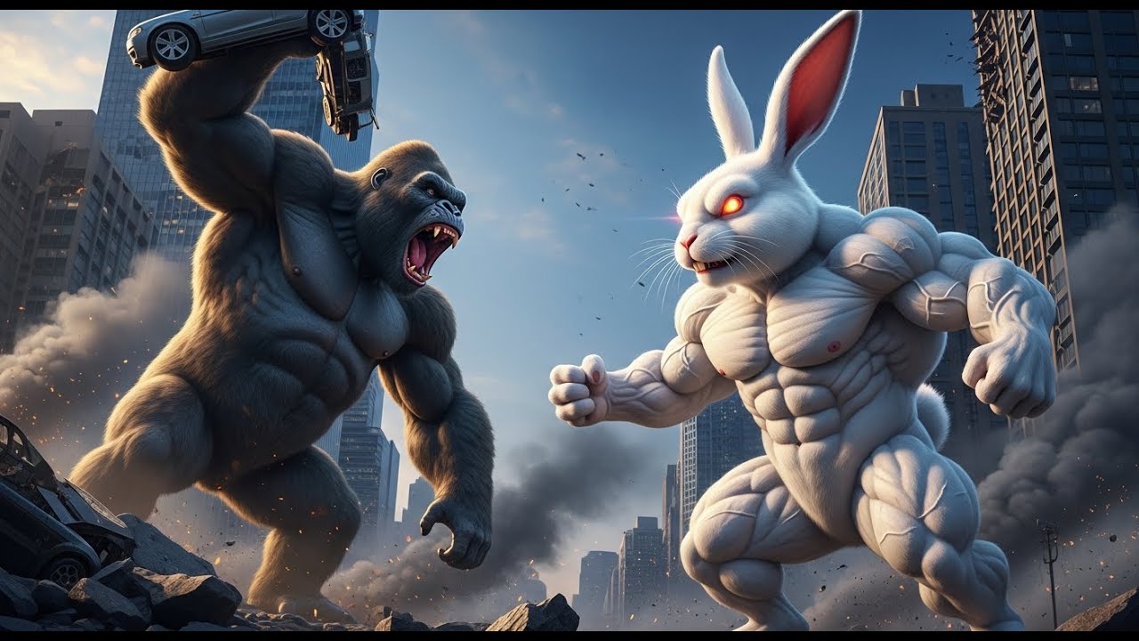 King Kong Takes Down GIANT WHITE RABBIT in EPIC Modern City Battle