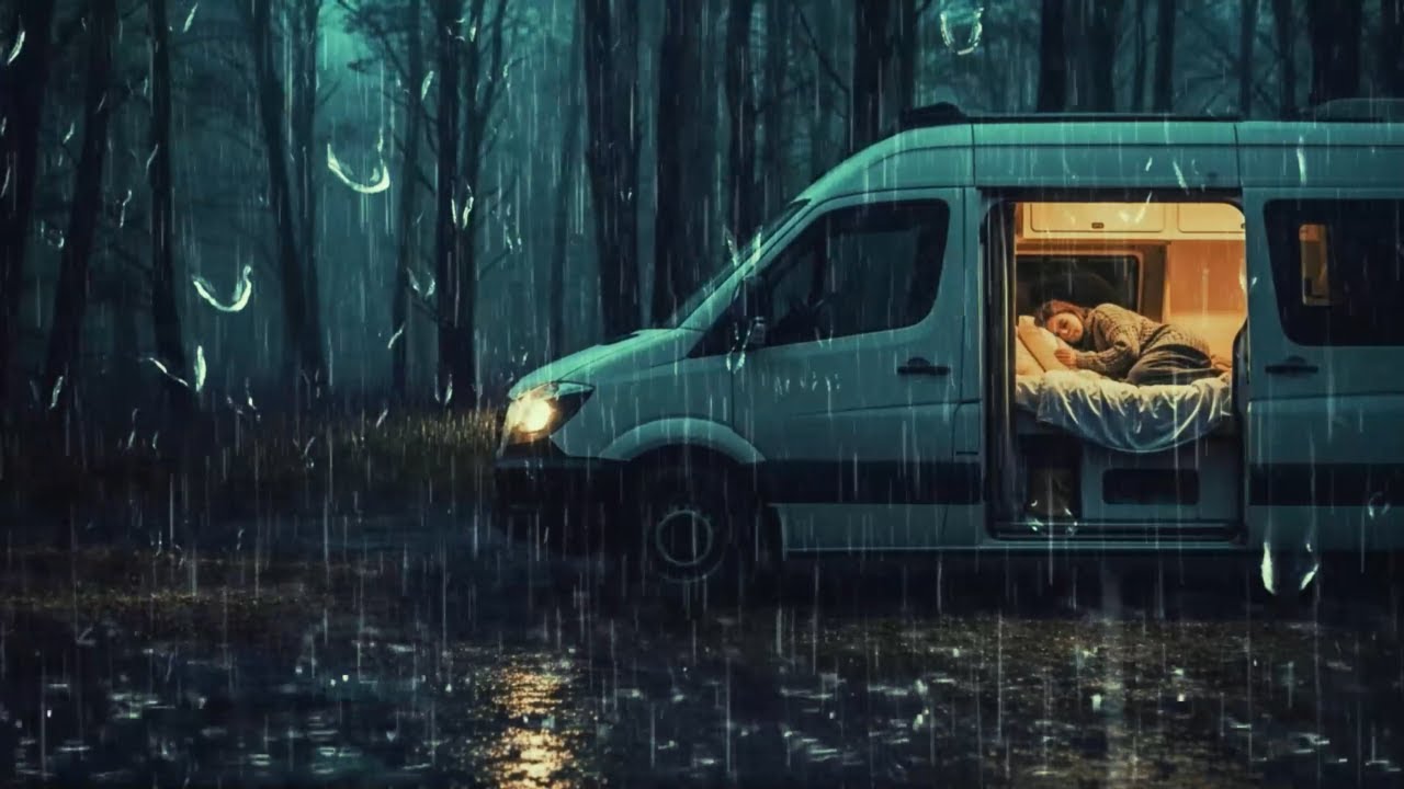 🌧 Heavy Rainstorm Around a Forest Camper for Deep Sleep, Mind Relaxation & Stress Relief