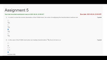 Nptel Introduction to Robotics || Week 5 || Quiz || Answers || 2021 | Week 5 Assignment Solutions
