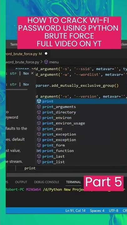 HOW TO CRACK WI-FI PASSWORD USING PYTHON BRUTE FORCE PART 5 - YouTube