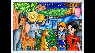Cara menggambar Kebun Binatang (zoo) - CARA GRADASI WARNA OILPASTEL EP 311