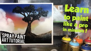 Spray Paint Art Lesson - Sunset Tree - Spray Paint Art Tutorial For Beginners