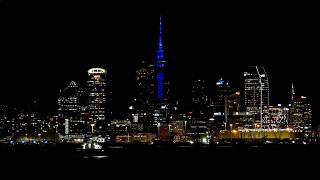 Auckland Sky Tower Blue Lighting 4K