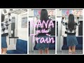 Nana on the train  checked shirt and denim skirt lookbook