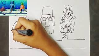 Menggambar Rumah Nanas Spongebob Squidward Dan Petrik Menggambar Dan Mewarnai Dengan Pensil Warna.