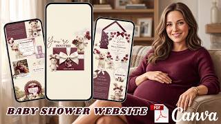 Baby Shower Website Invite –  Baby in Bloom Burgundy Tulip Canva Template  #babyshower #momtobe screenshot 2