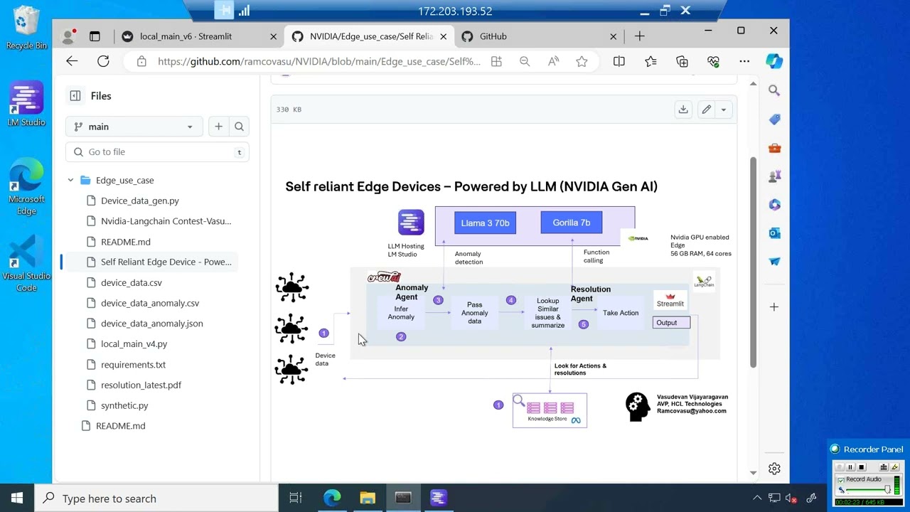 Nvidia Generative AI Agents Contest   Vasudevan V, Self Reliant Edge Use case