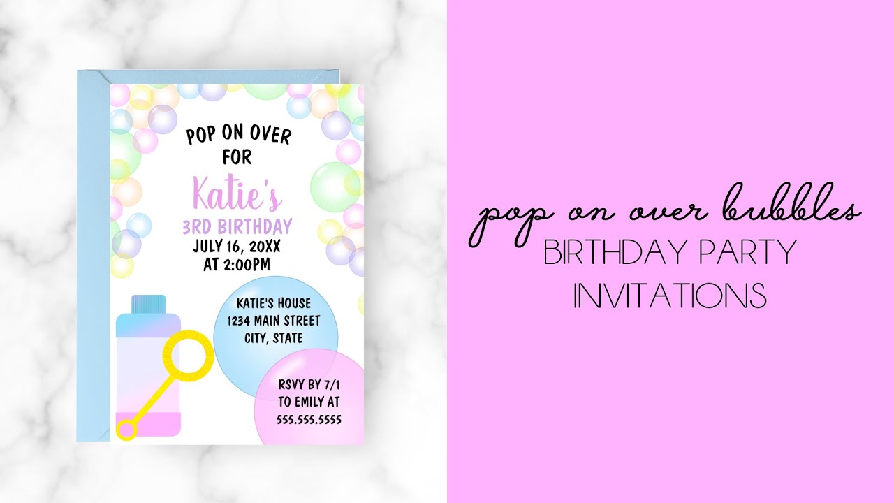 Pop on Over Bubbles Birthday Party Invitation
