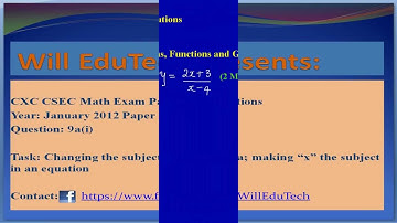 CSEC CXC Maths Past Paper 2 Question 9(a)(i) Jan 2012 Exam Solutions (Answers)_ by Will EduTech