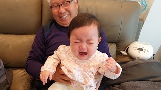 What is the reaction of a Korean baby who met her grandfather after a long time?