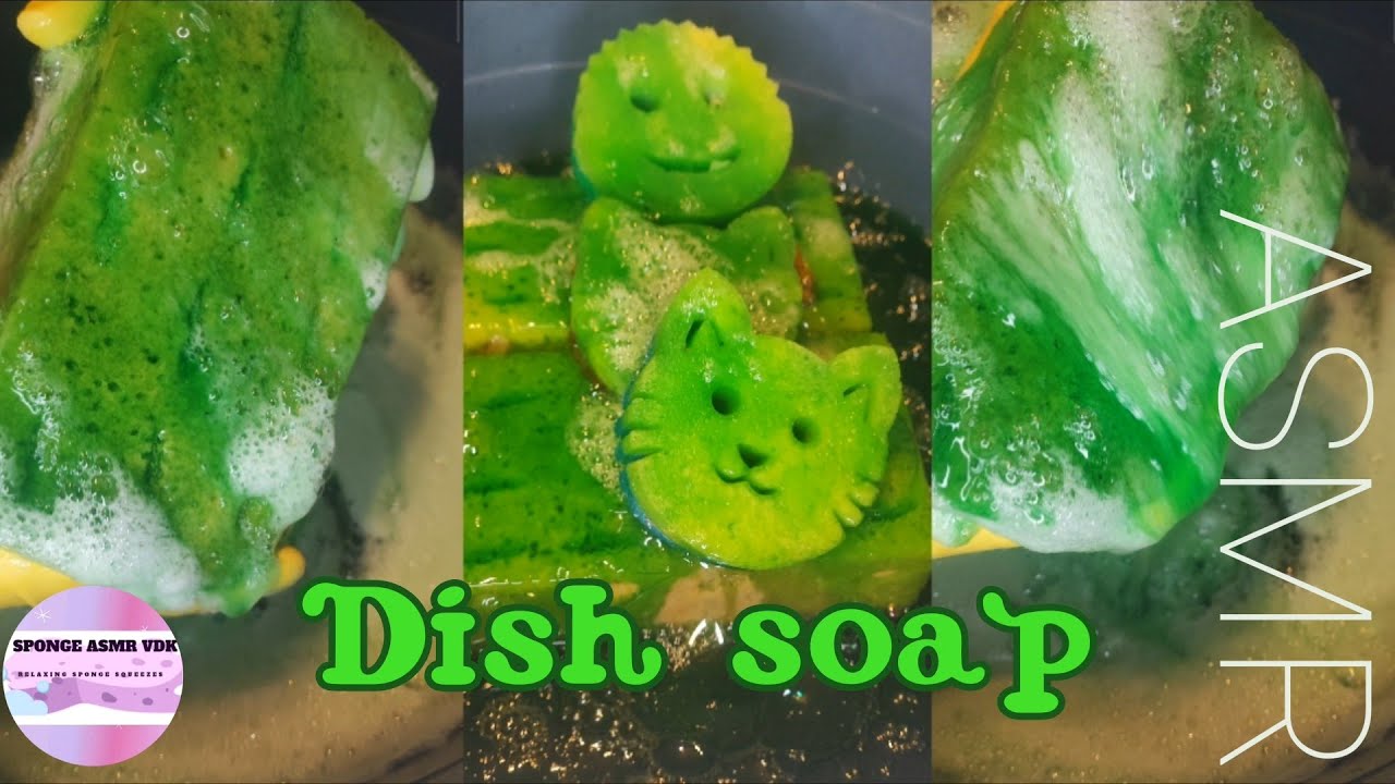 ASMR _ 5 Litre Dish soap diluted💚🫧 New block sponges in thick suds☁️☁️ Sponge rinsing
