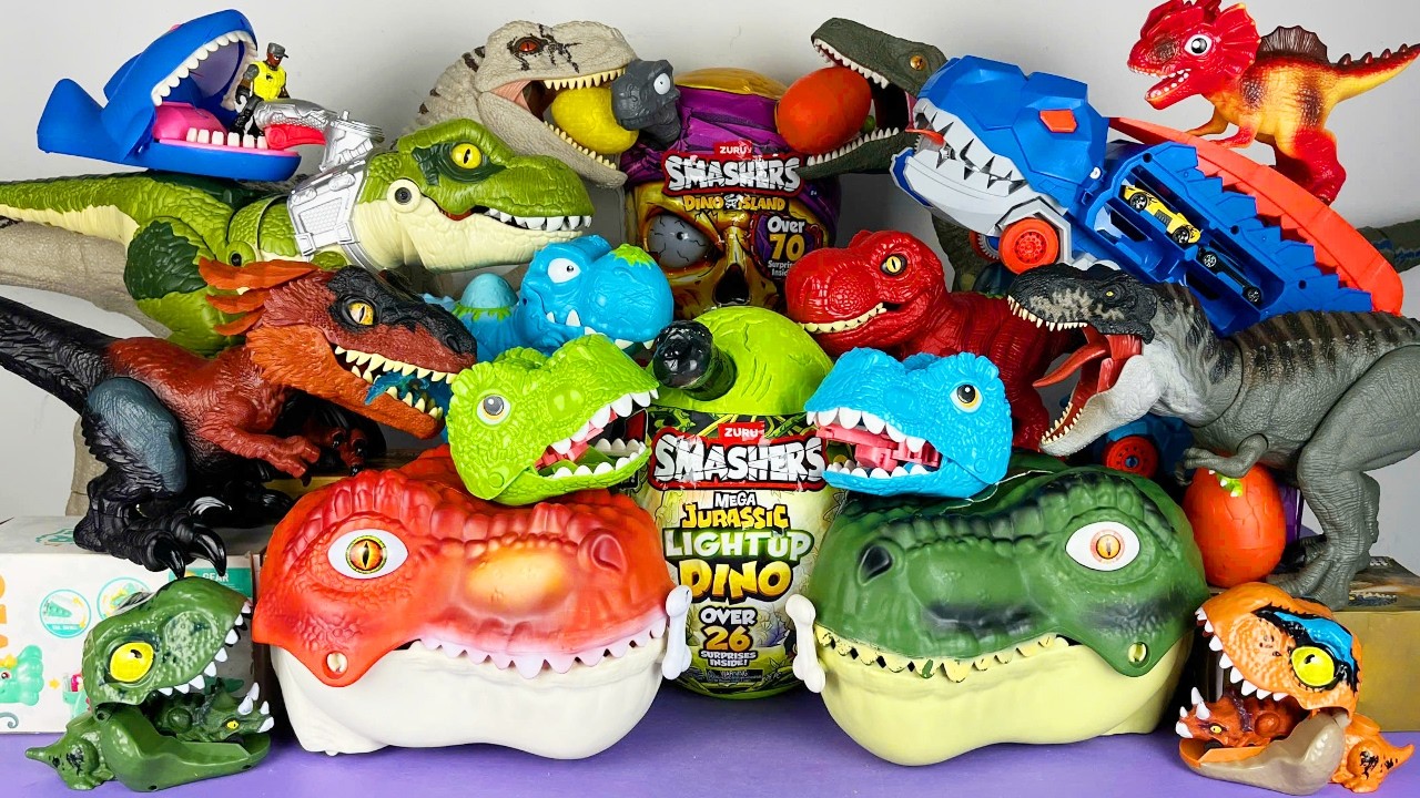 Jurassic World Unboxing Review Asmr Dinosaur T-rex Spinosaurus Raptor ZURU Smashers 35+ Dino Eggs