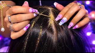 ASMR  Dandruff Removal & Scalp Check ✨ Long Nails, Tweezers & Metal Kanzashi