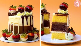 Irrésistible Gâteau Bicolore Fraise Et Chocolat | Idée De Décoration De Gâteau Facile