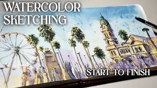 Watercolor Sketching of Coastal Cityscapes | Start to finish