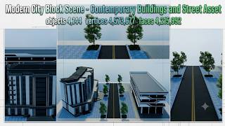 Modern City Block Scene - Contemporary Buildings and Street Asset