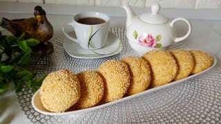 طرز تهیه شیرینی کنجدی نرم و پفکی مناسب عید | HOW TO MAKE SESAME BISCUITS , Sesame Biscuits