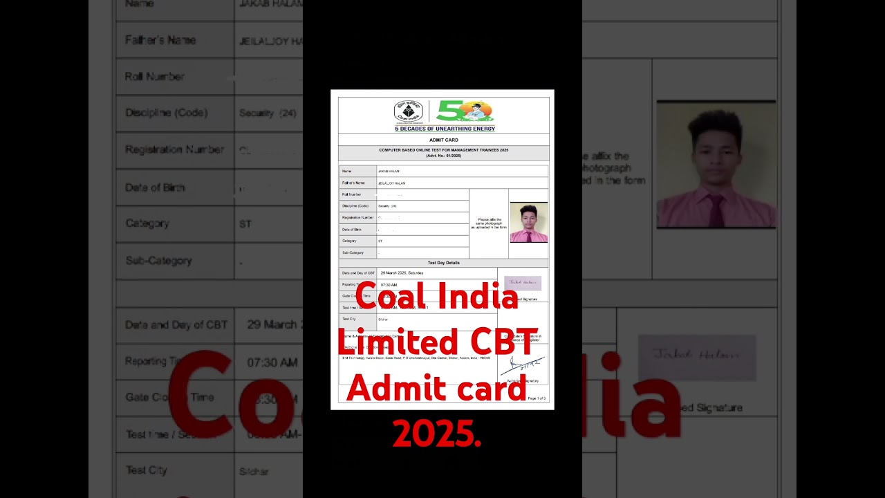 Coal India Limited CBT Admit card 2025.