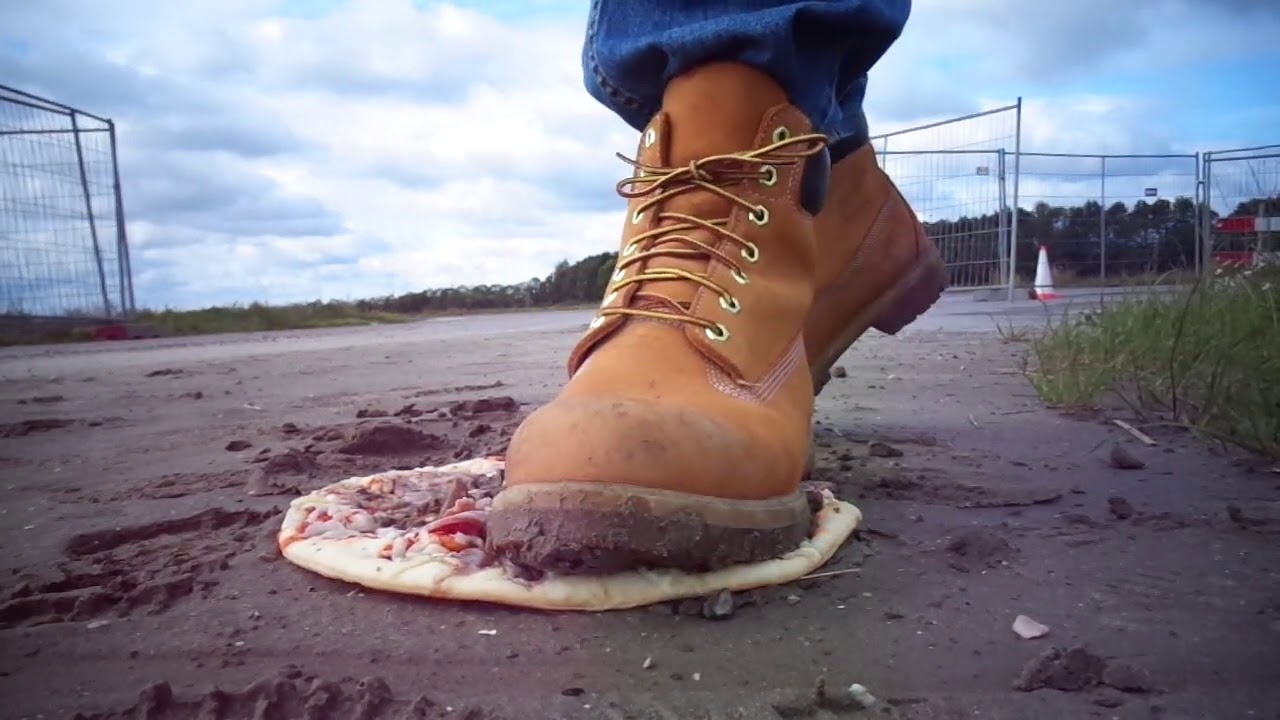 Timberland Boots food stomp, trample pizza in mud