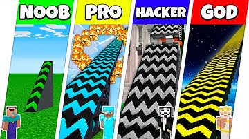 Minecraft Battle: NOOB vs PRO vs HACKER vs GOD: SUPER RAMP SPRINGBOARD BUILD CHALLENGE / Animation
