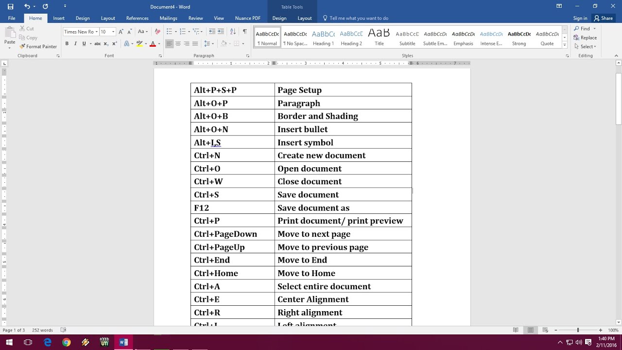 microsoft word 2016 shortcut keys for copying