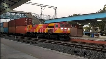 WDG-6G Diesel Locomotive With Double Stack Container Freight Train | Crossing With High Speed