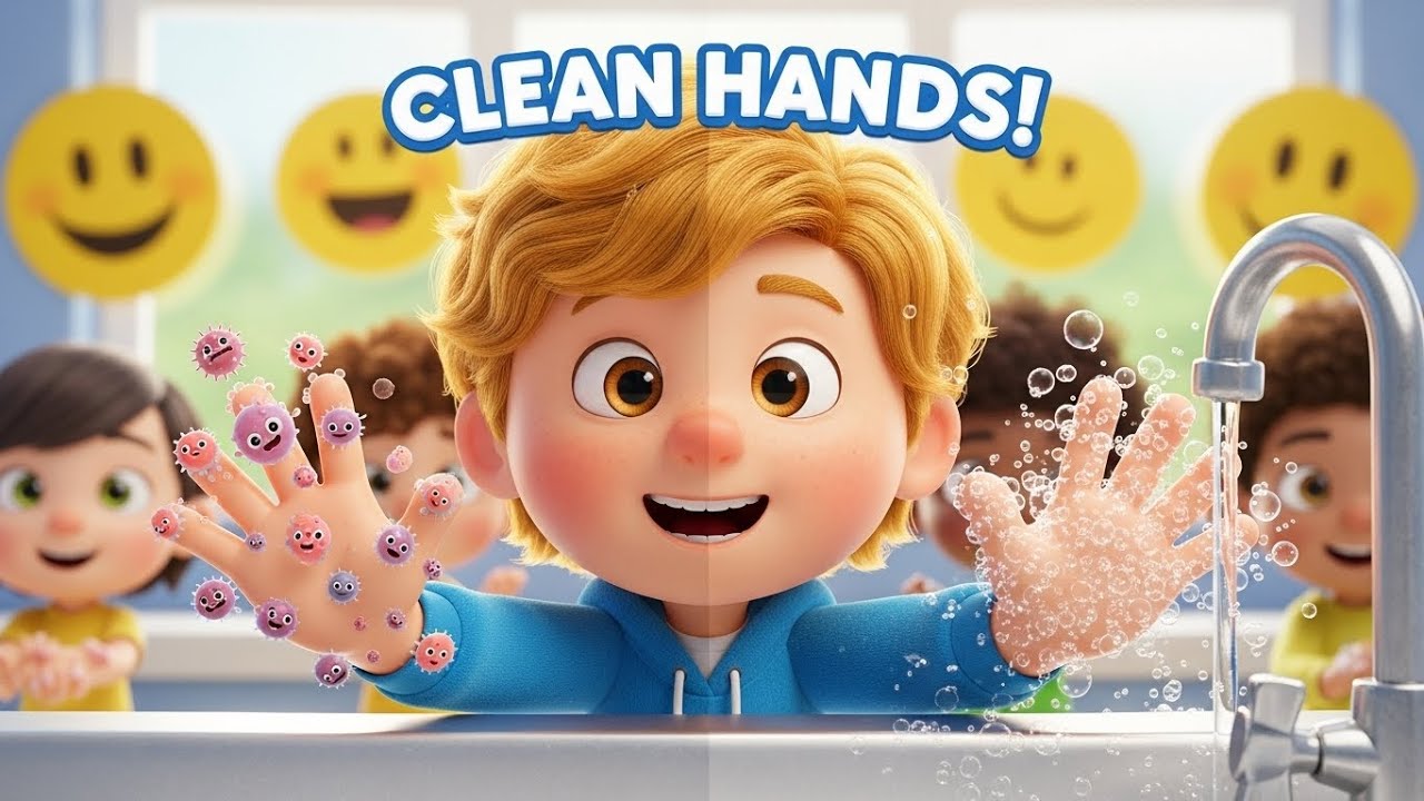 Hand Washing Song for Kids | Learn Clean Hands with Cartoon Characters