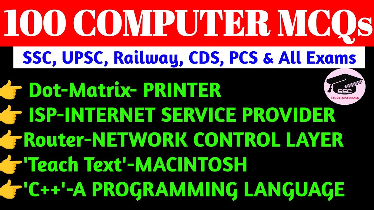 Computer Top 100 Questions I SSC CGL/ MTS/GD Computer Important ...