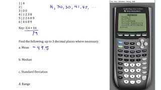 Measures of Variation: Mean, Median, Standard Deviation and Range (sample): Stem and Leaf Plot