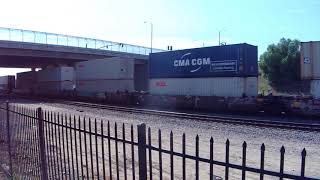 BNSF Stack Train Going West Meets Another BNSF Stack Train W/ Few Autoracks @The End Going East
