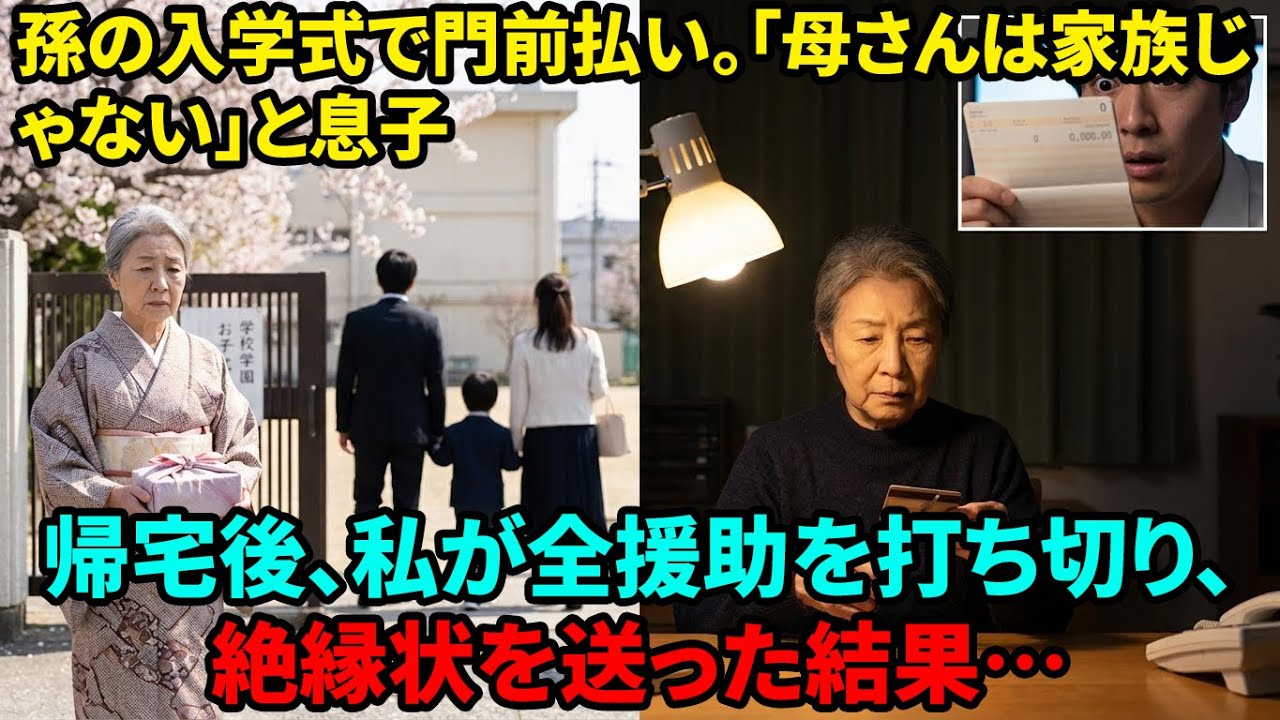 【スカッと】「他人（母）は入学式に来るなw」と嫁両親だけ招待した息子。私が「学費も生活費も他人に頼るな」と送金を止めた結果…【シニアライフ】【60代以上の方へ】